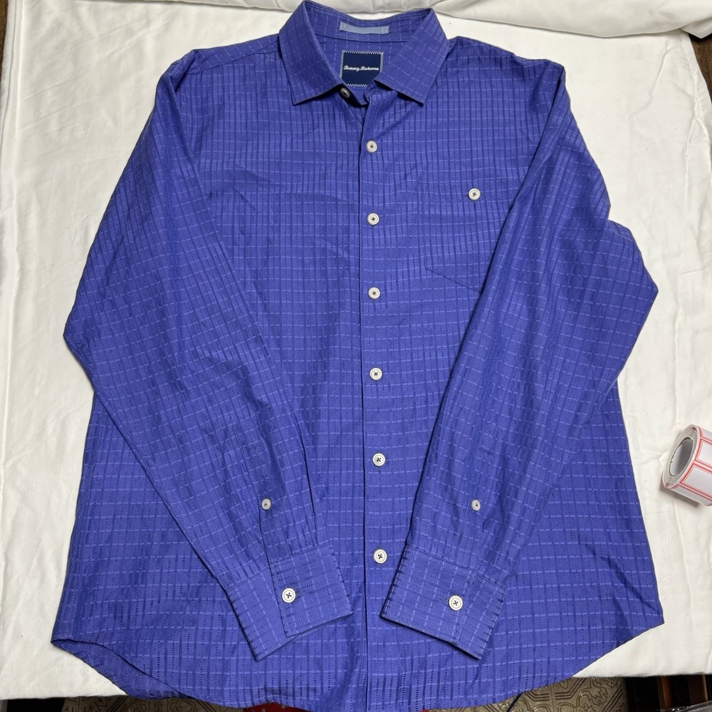 Tommy Bahama Men's Long Sleeve Purple Button Up Silk/Cotton Medium